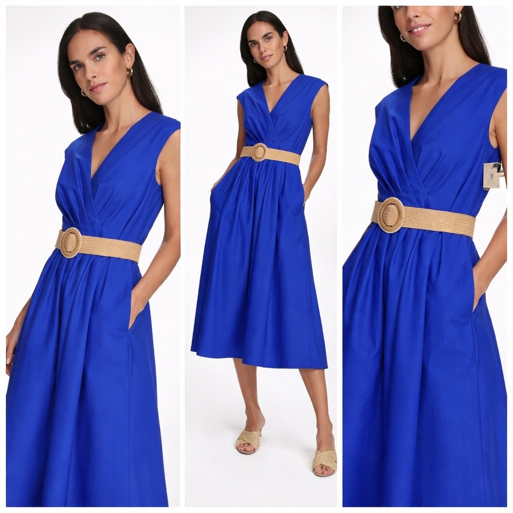 Jessica Howard Blue Belted Midi Dress Petite Size 10P NWT Office Vacation - Picture 8 of 9